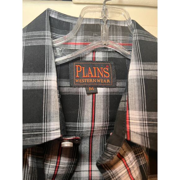 Men's Plaid Plains Westernwear Short Sleeve Pearl Snap Button Down Medium - Picture 2 of 3